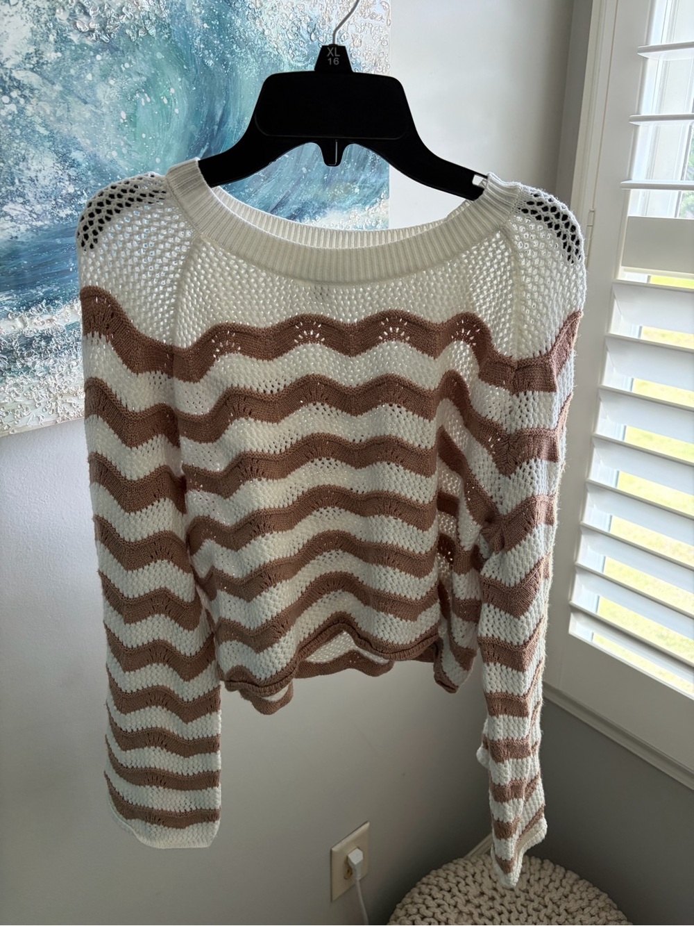 Wavy Stripe Cropped Lightweight Flare Sleeve Beachy Knit Sweater